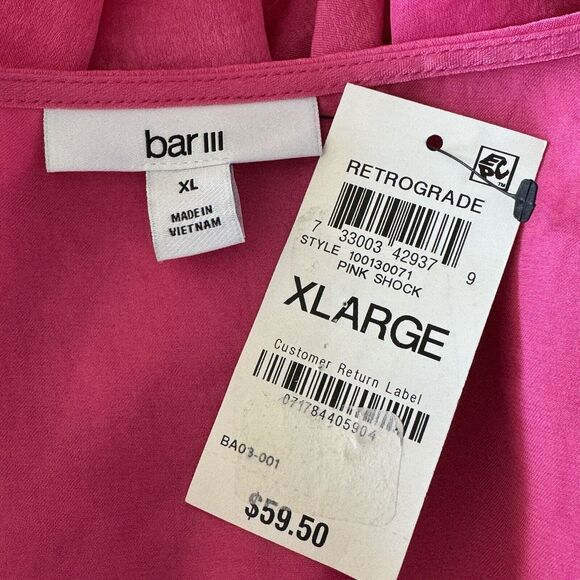 Bar III X-Large Cropped Top Long Balloon Sleeves Lace-Hem Button-Up V-Neck Pink - Picture 8 of 10